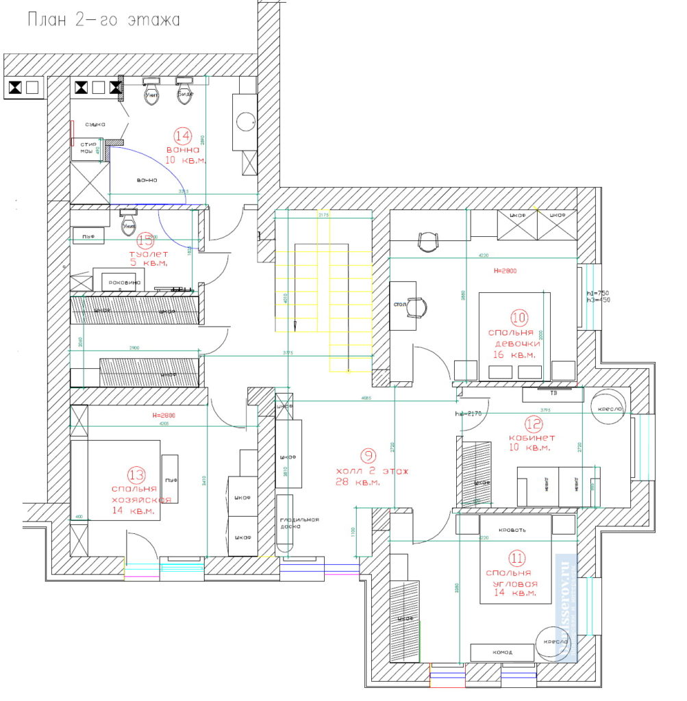 планировка 2 этажа загородного дома