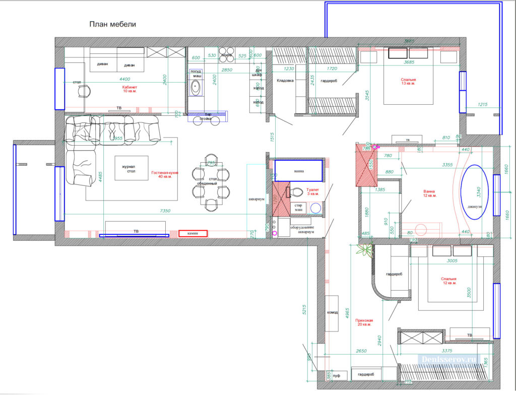 планировка 3 комнатной квартиры 140 кв.м.