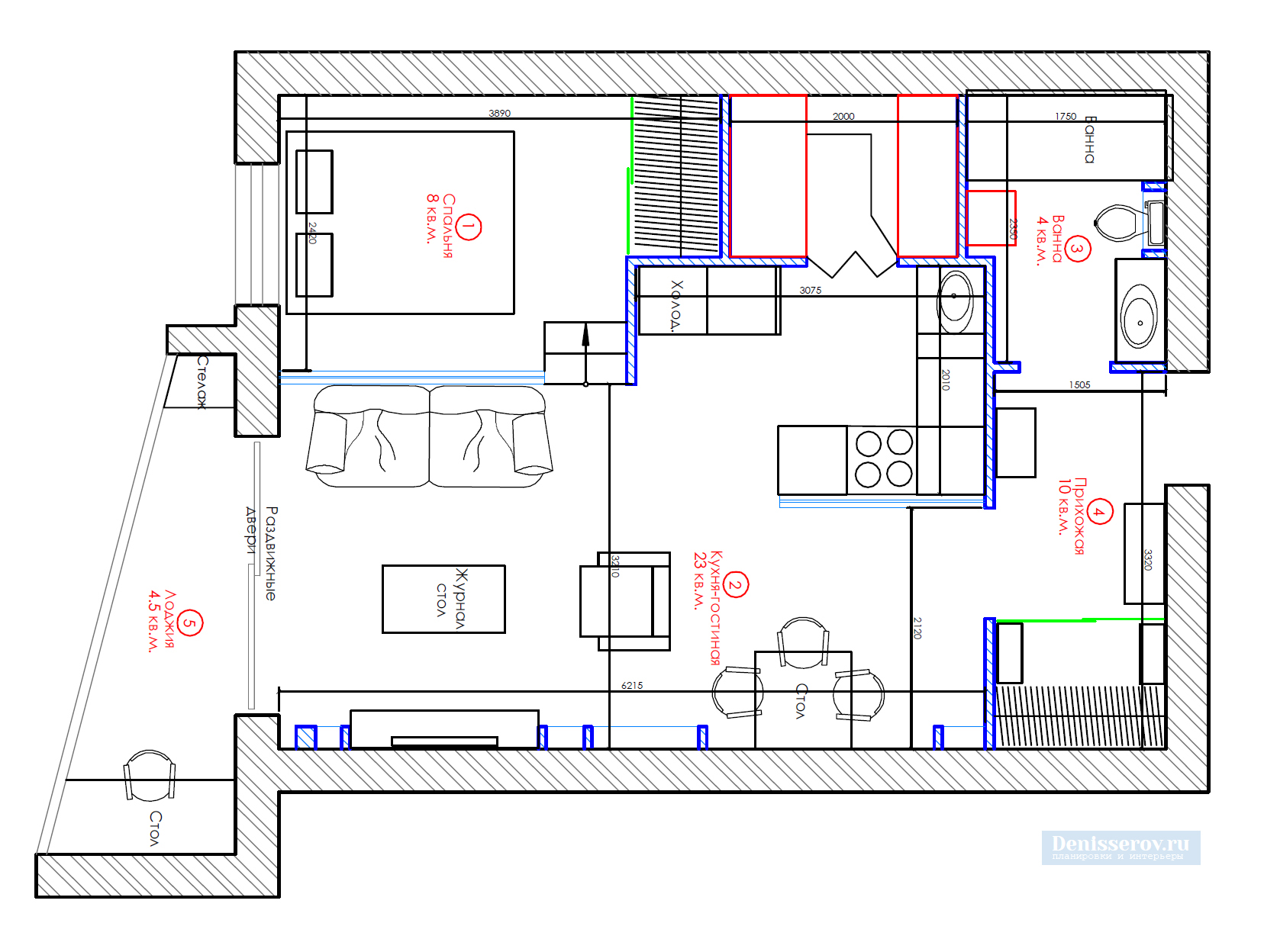 Дизайн-проекты для однокомнатных квартир площадью 45 кв.м.