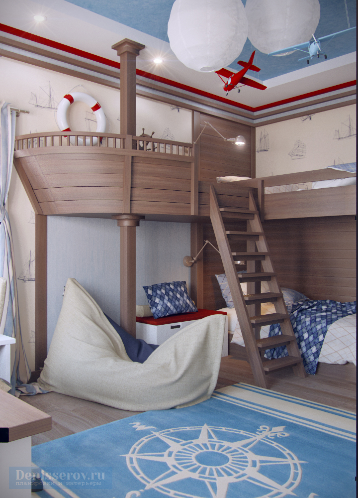 дизайн детской комнаты 18 кв м в морском стиле
