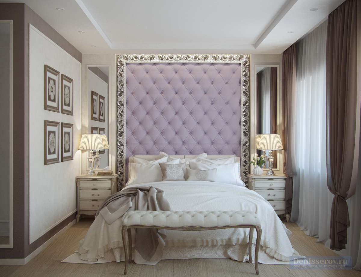 Дизайн проект интерьера спальни 18 кв.м. в сиреневом цвете