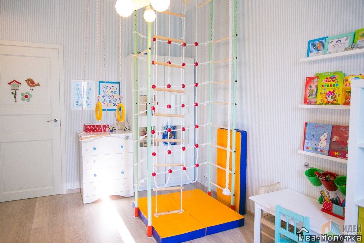 Детская комната для девочки и мальчика: спальня, кабинет и спортзал
