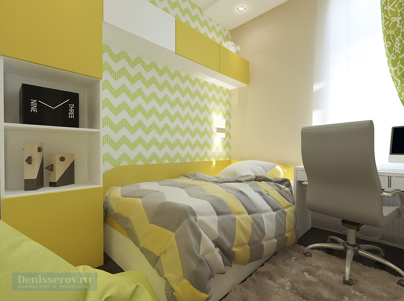 Дизайн детской комнаты 10 кв. м в желтом цвете для мальчика
