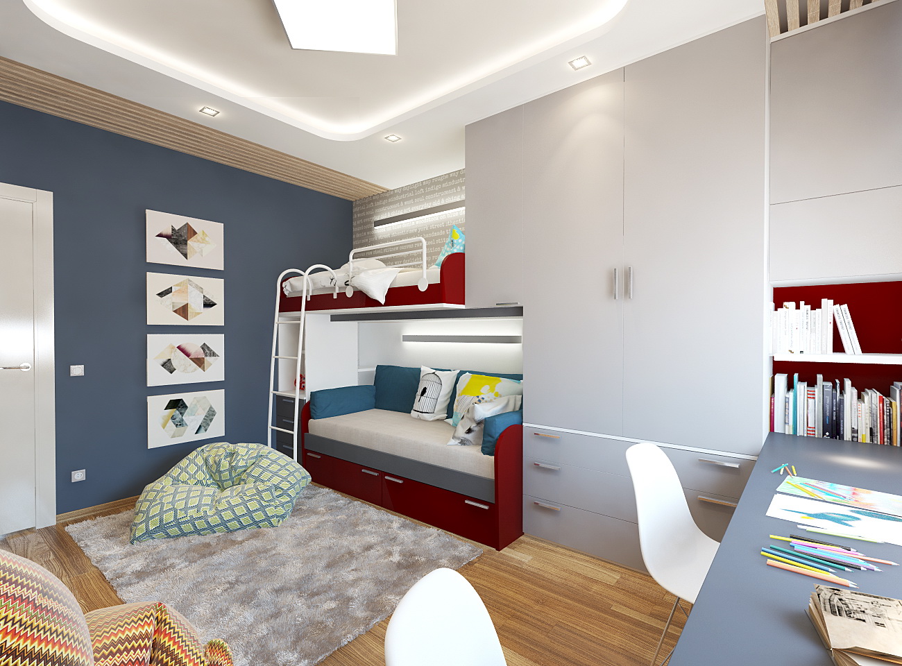 Дизайн-проект детской комнаты 15 кв. м для двух мальчиков разного возраста