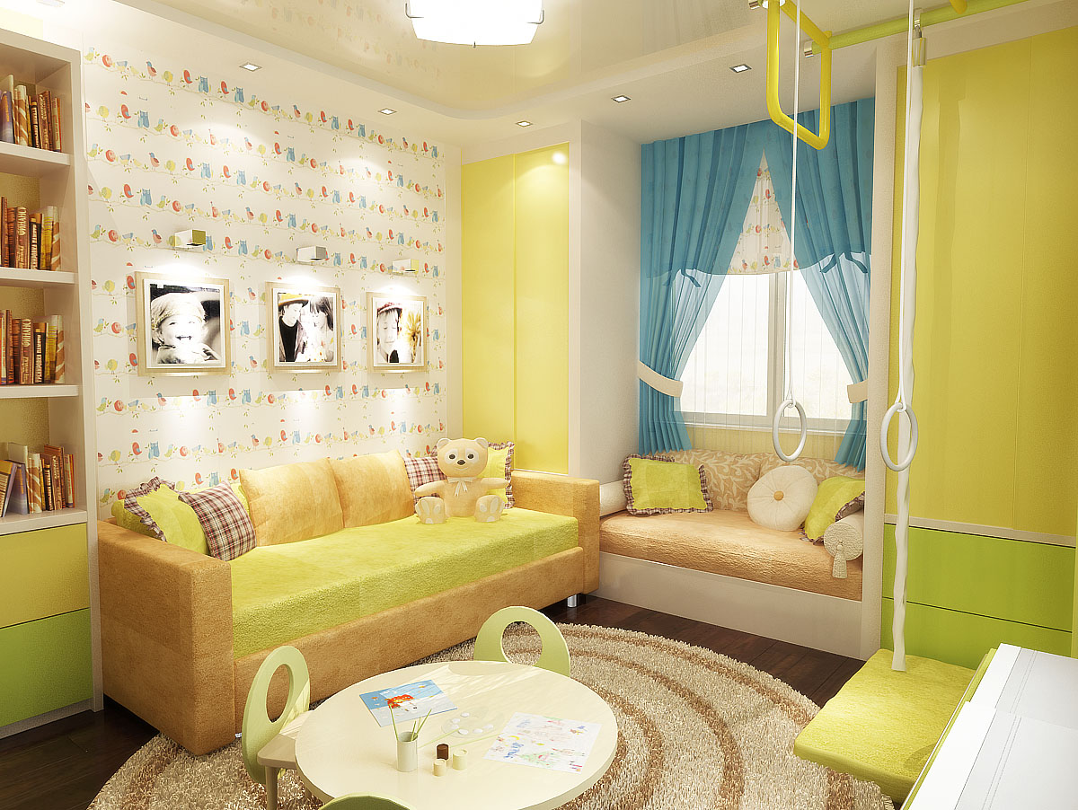 Дизайн-проект детской комнаты 12 кв. м со спортивным уголком для мальчика 4 года