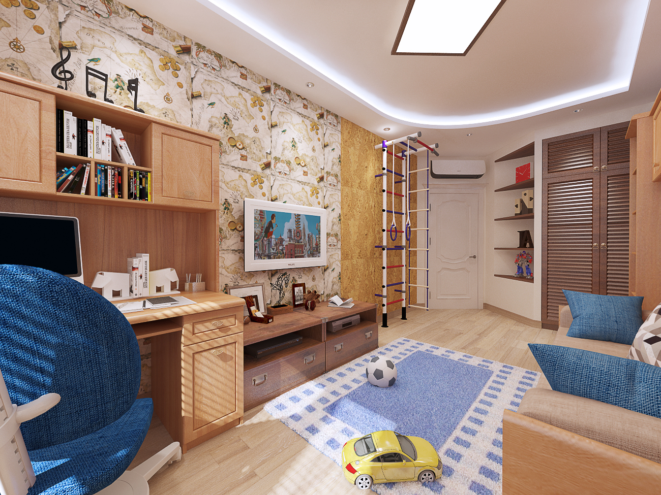 Дизайн-проект детской комнаты 15 кв. м для мальчика 9 лет