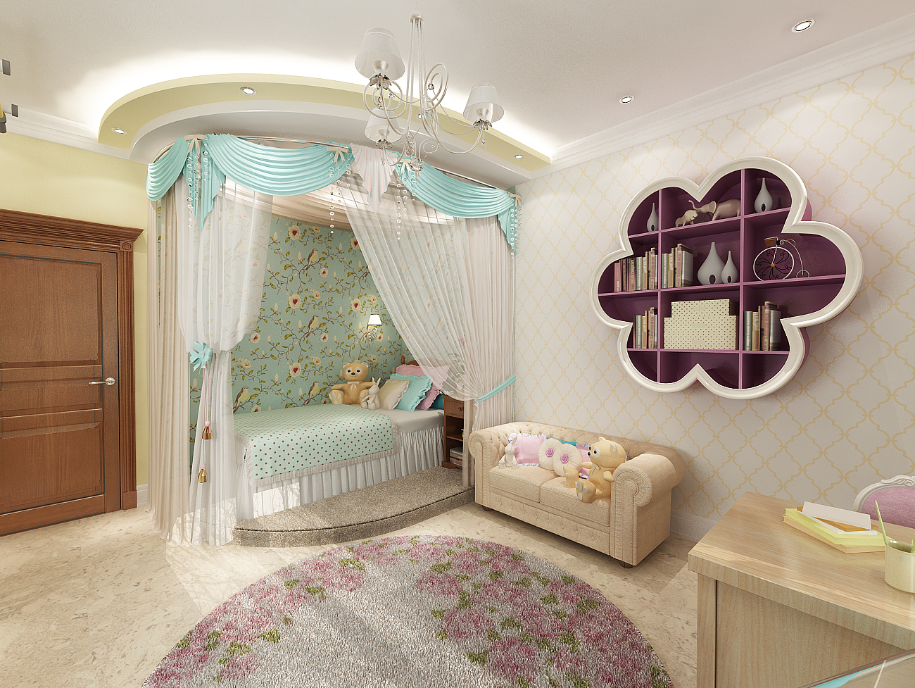Дизайн-проект детской комнаты 20 кв. м в классическом стиле для девочки 5 лет