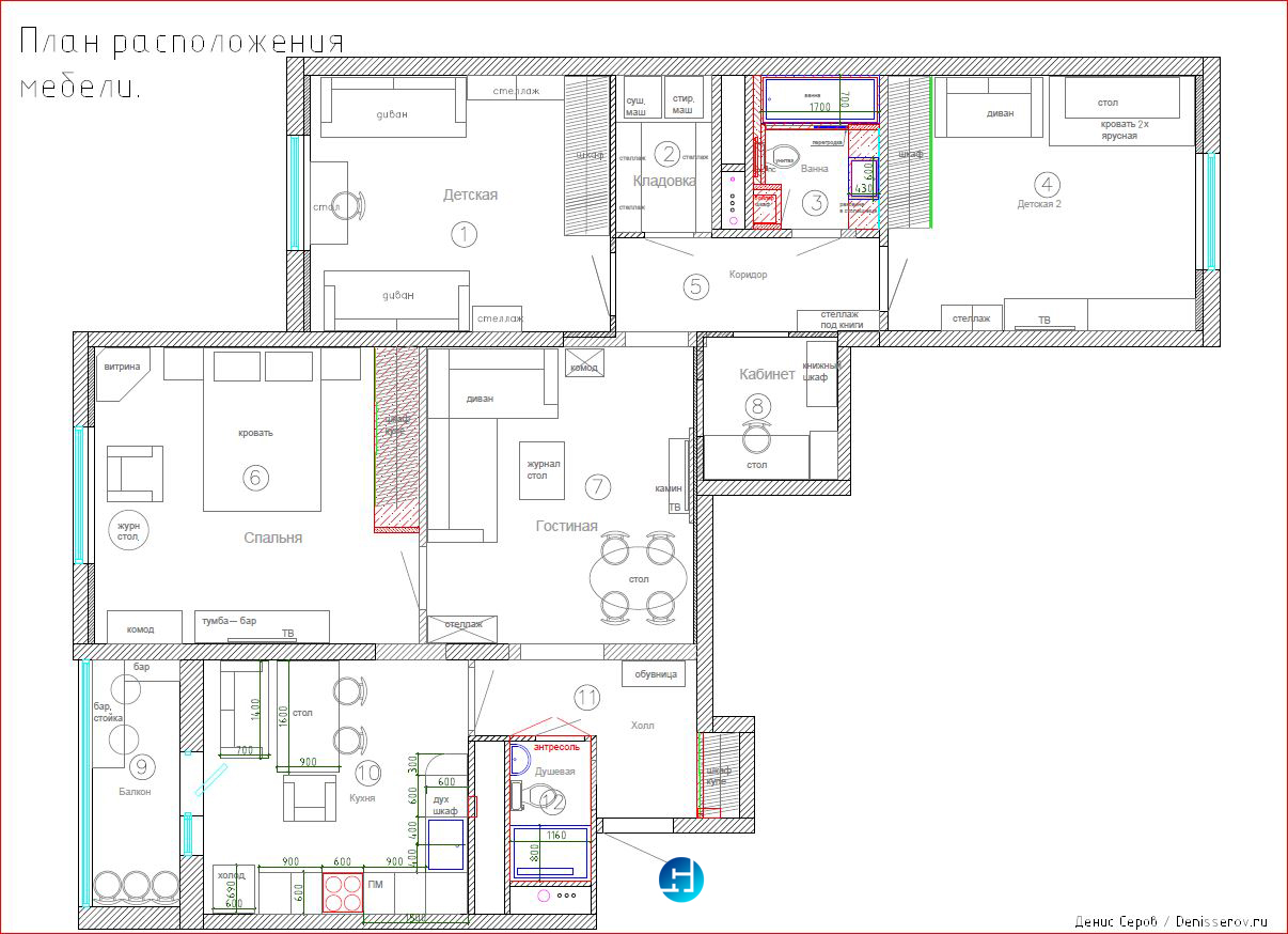 Дизайн-проект трехкомнатной квартиры 67, 70, 80 кв. м